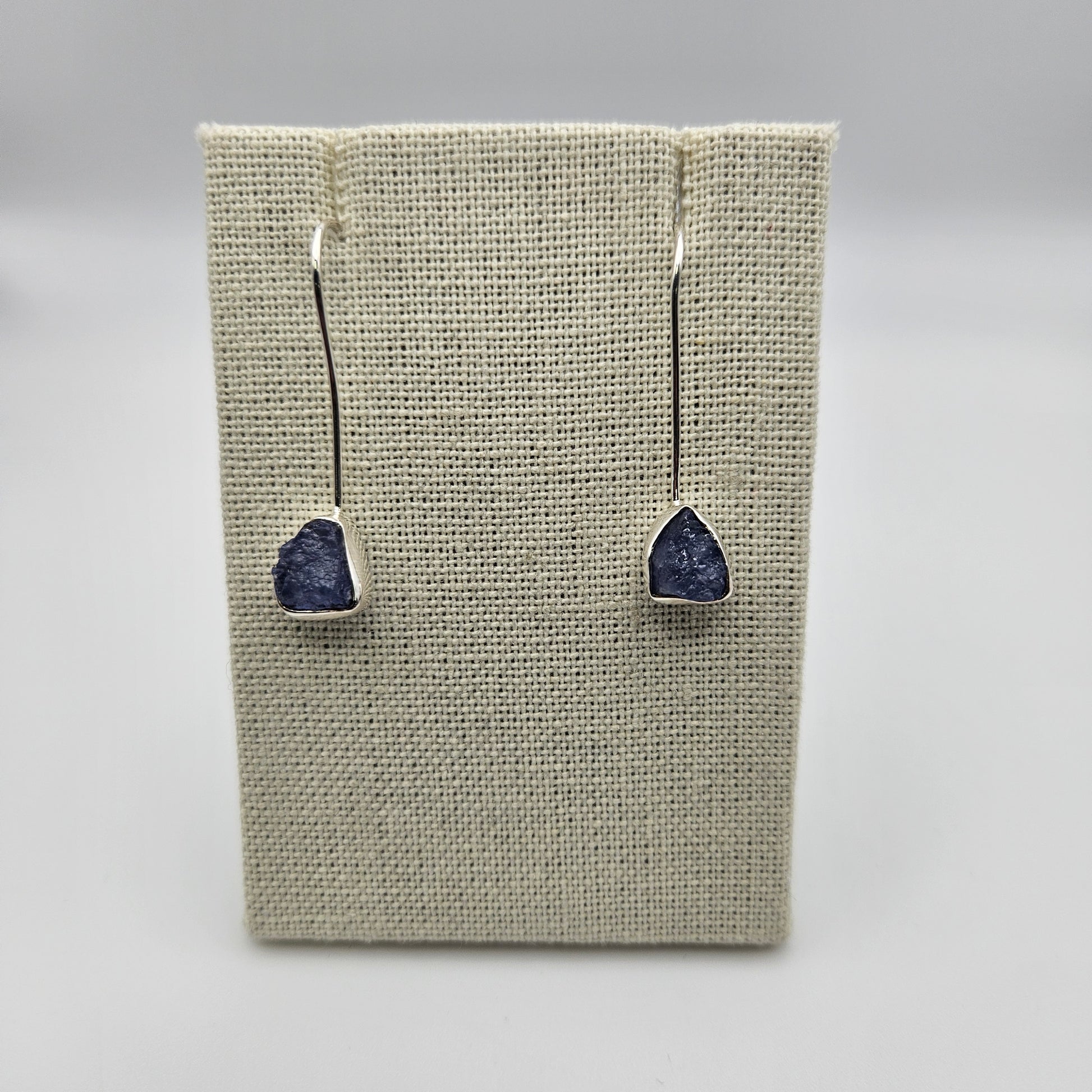 Sterling Silver Rough Tanzanite Stick Earrings.
