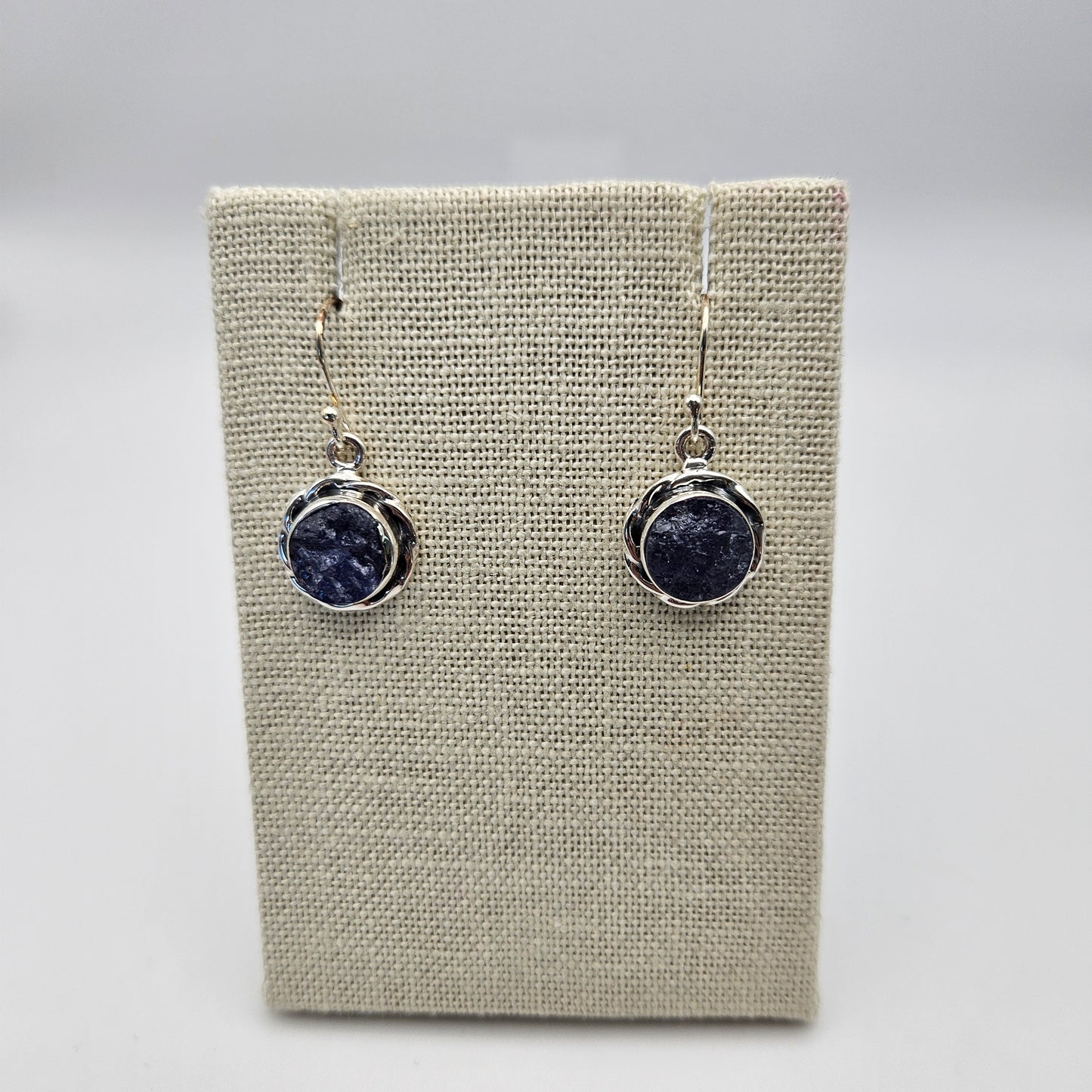 Sterling Silver Round Rough Tanzanite Earrings 0.5 inch.