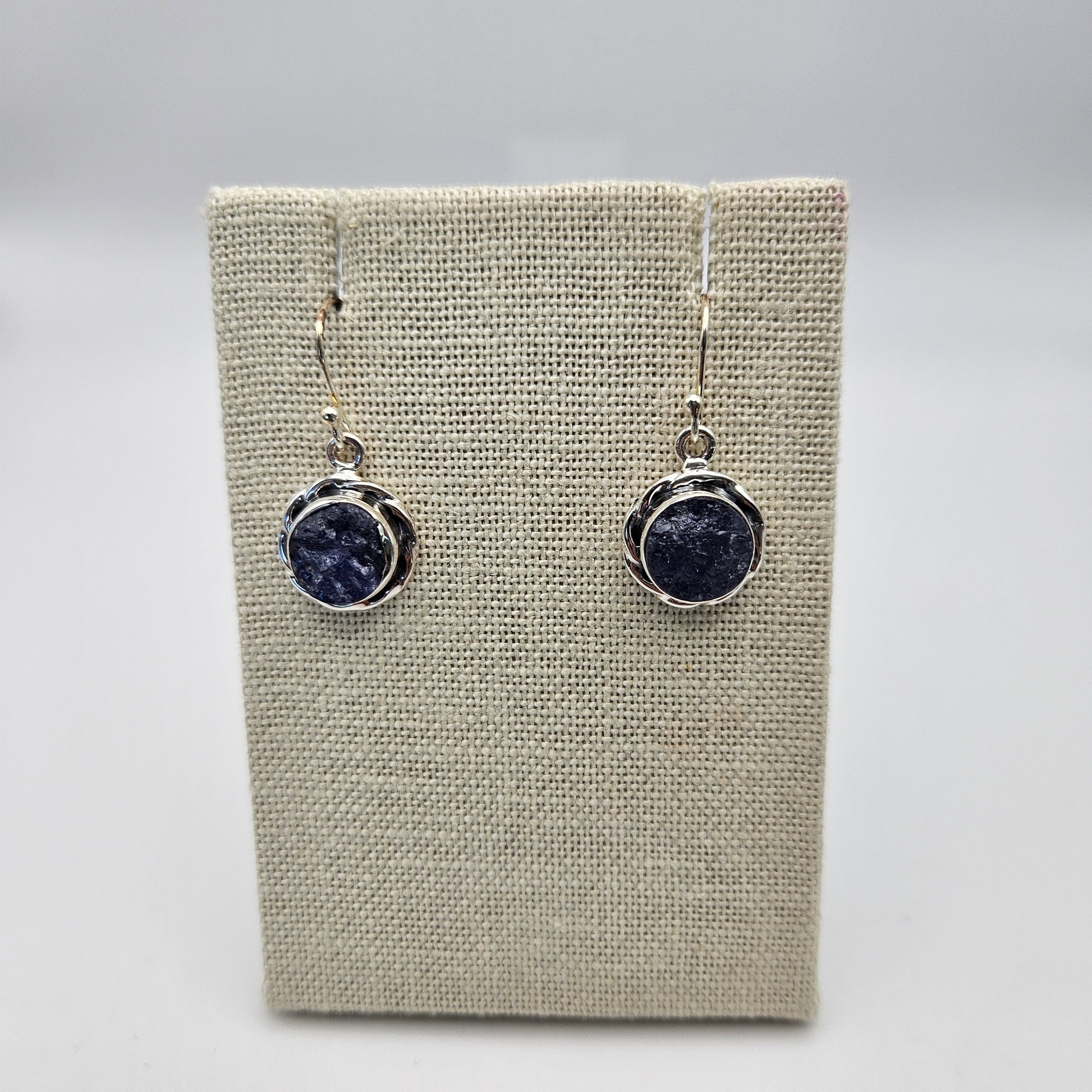 Sterling Silver Round Rough Tanzanite Earrings 0.5 inch.