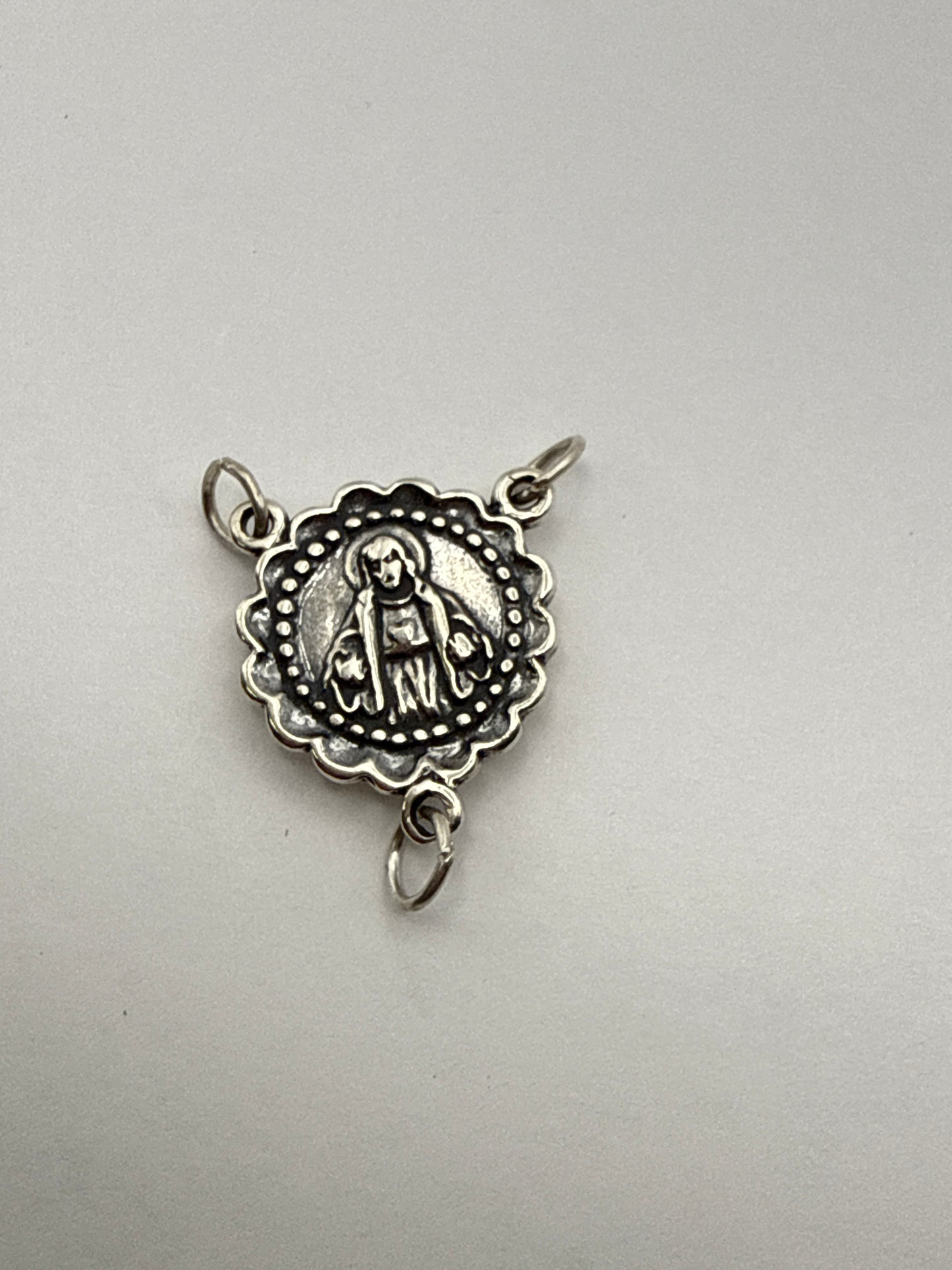 Sterling Silver Sacred Heart 3 Loop connector Rosary.