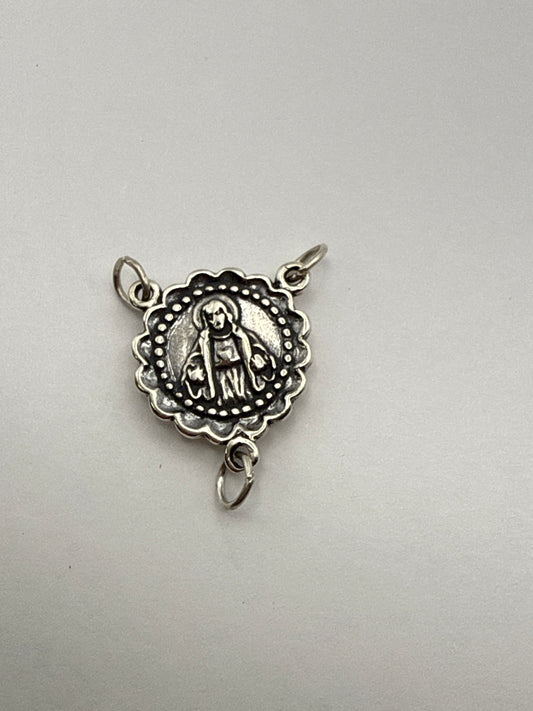 Sterling Silver Sacred Heart 3 Loop connector Rosary.