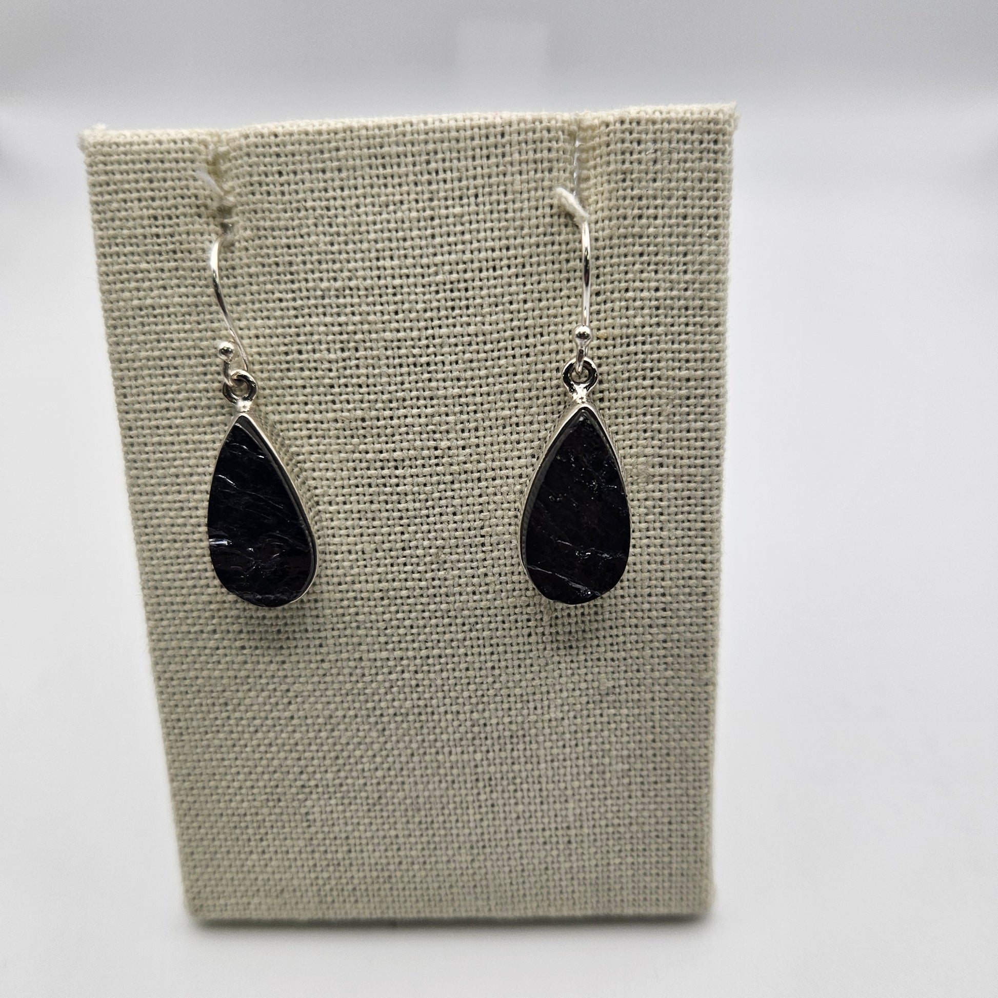 Sterling Silver Shungite Bezel Earrings.