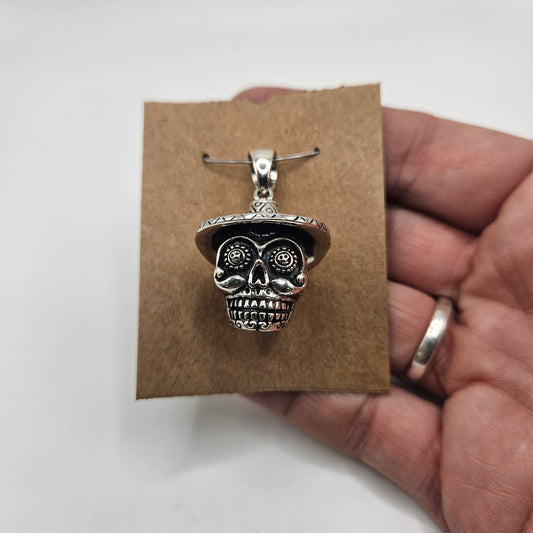 Sterling Silver Skull with Hat Pendant.