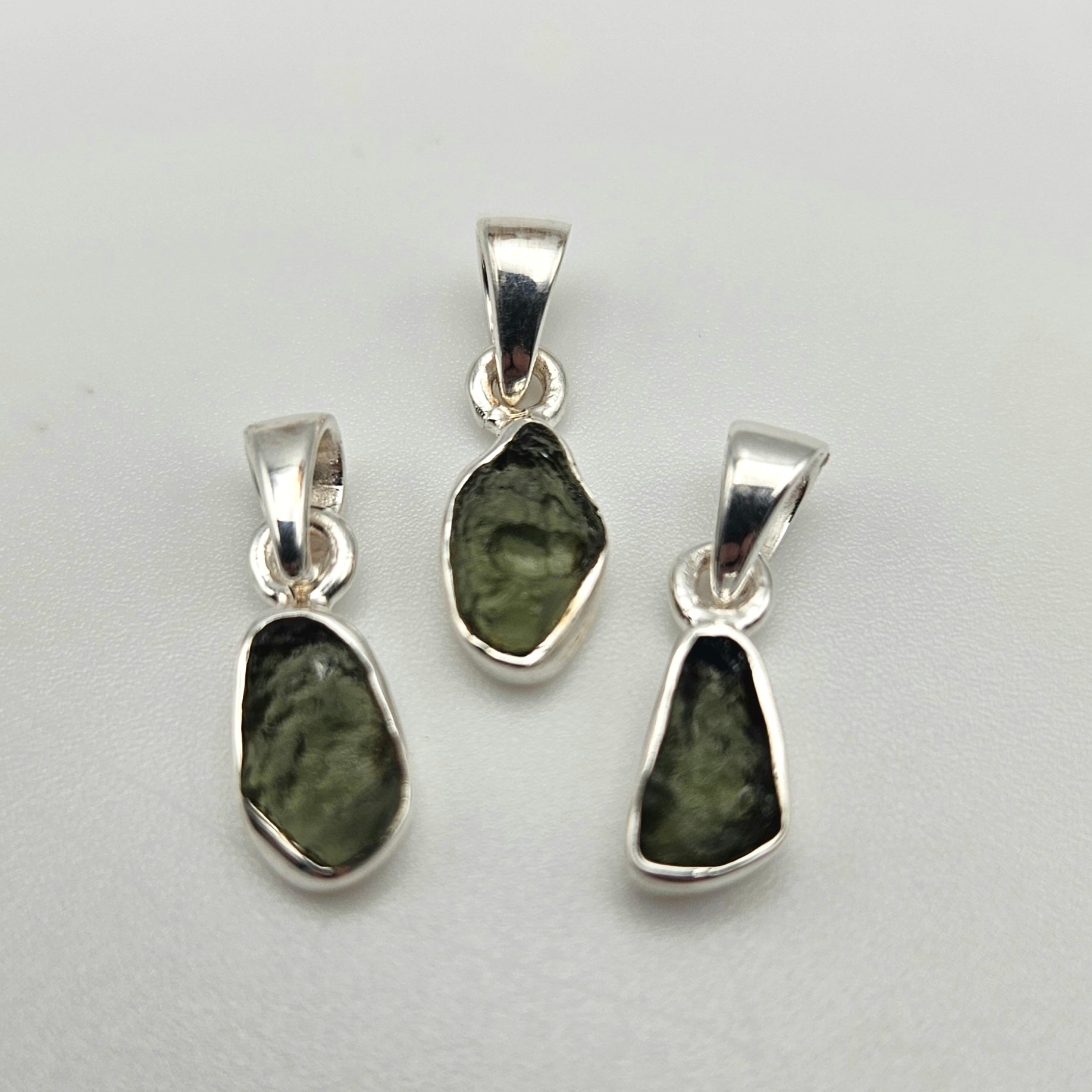 Sterling Silver Small Moldavite Pendant 0.5 inch.