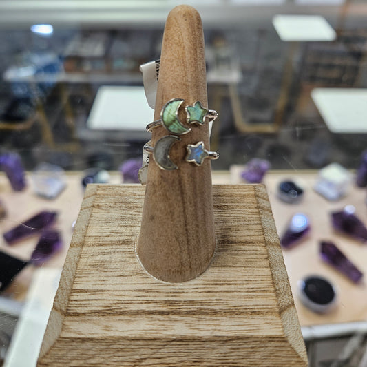 Sterling Silver Star Moon Moonstone Ring.