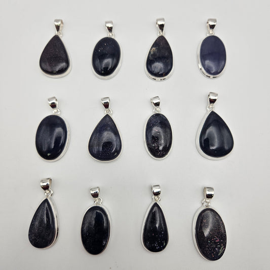 Sterling Silver Sunstone Iolite Bezel Pendant.