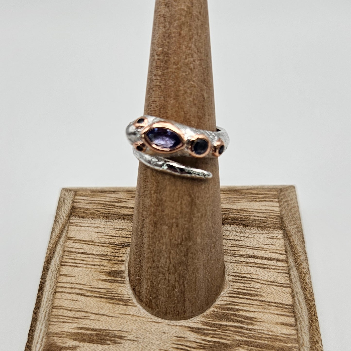Sterling Silver Tanzanite Sapphire Rhodium Rose Gold Snake Ring Size 6.