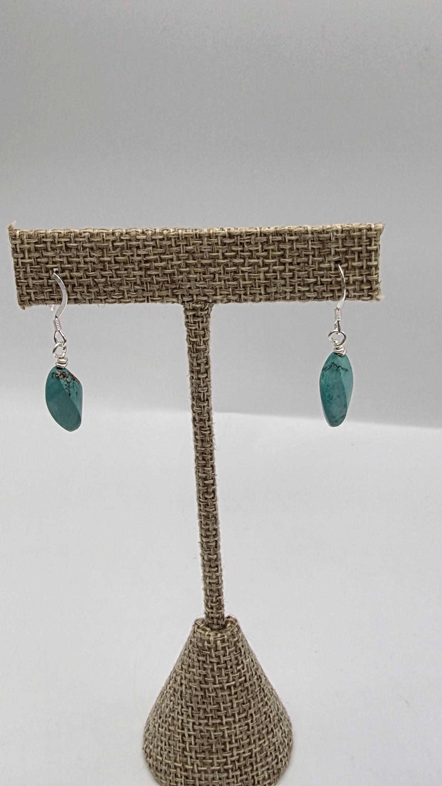 Sterling Silver Turquise Twist Wire Wrap Earrings.