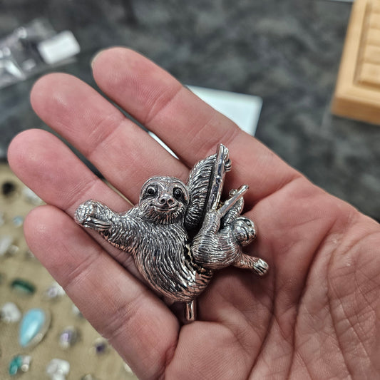 Sterling Silver Two Sloth Pendant.