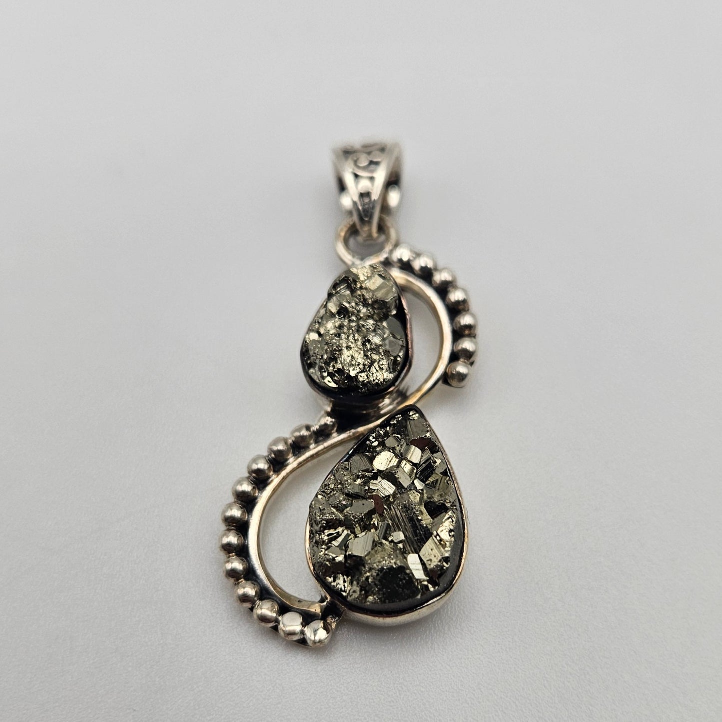 Sterling Silver Two Stone Pyrite Pendant 1.5 inch.