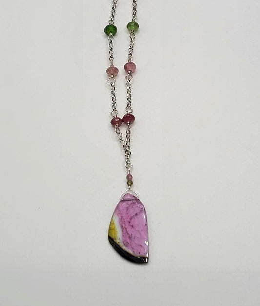 Sterling Silver Watermelon Tourmaline Necklace.