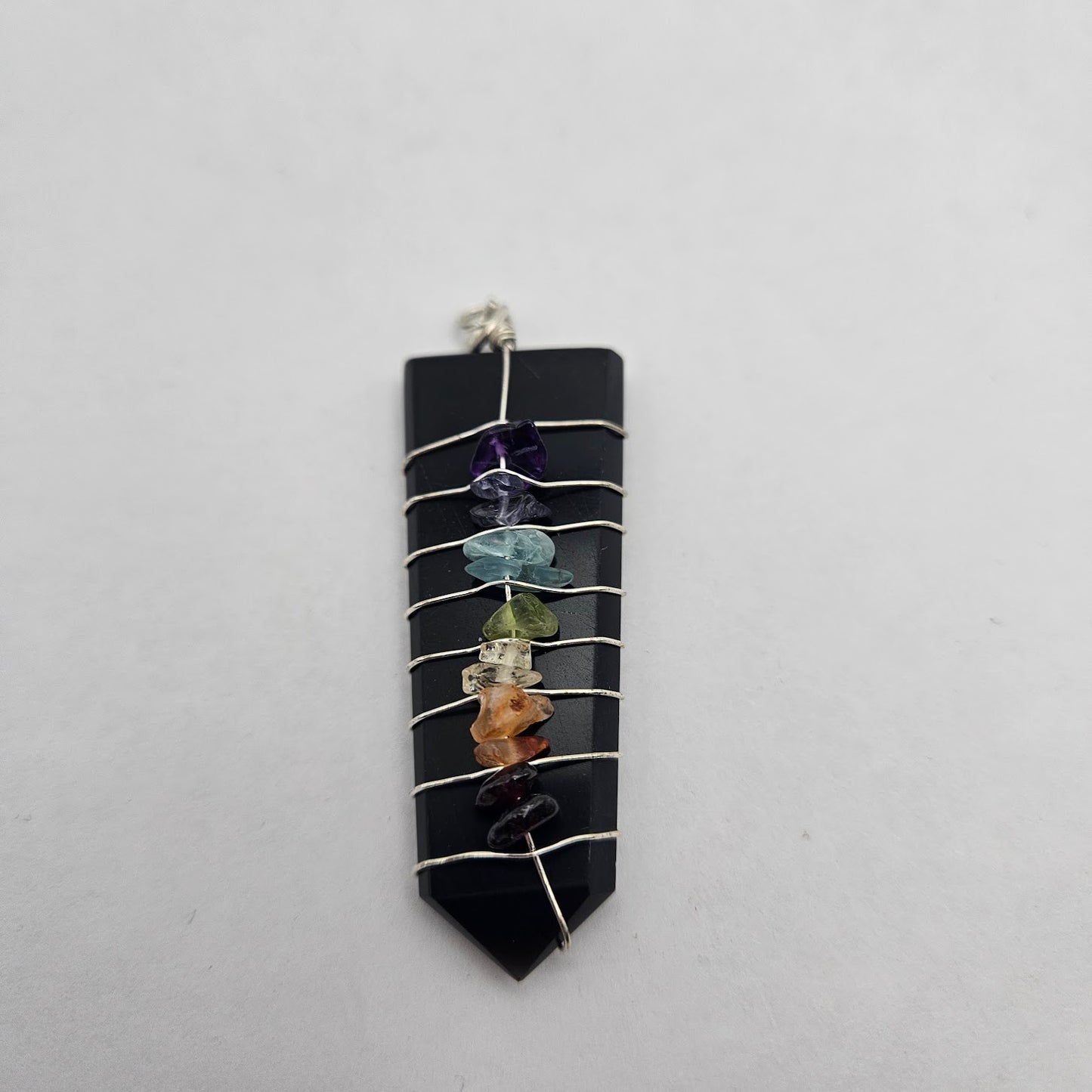 Sterling Silver Wire Wrapped Chakra Gemstone Pendant.