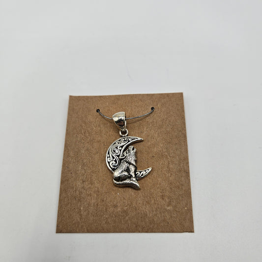 Sterling Silver Wolf Moon Pendant.