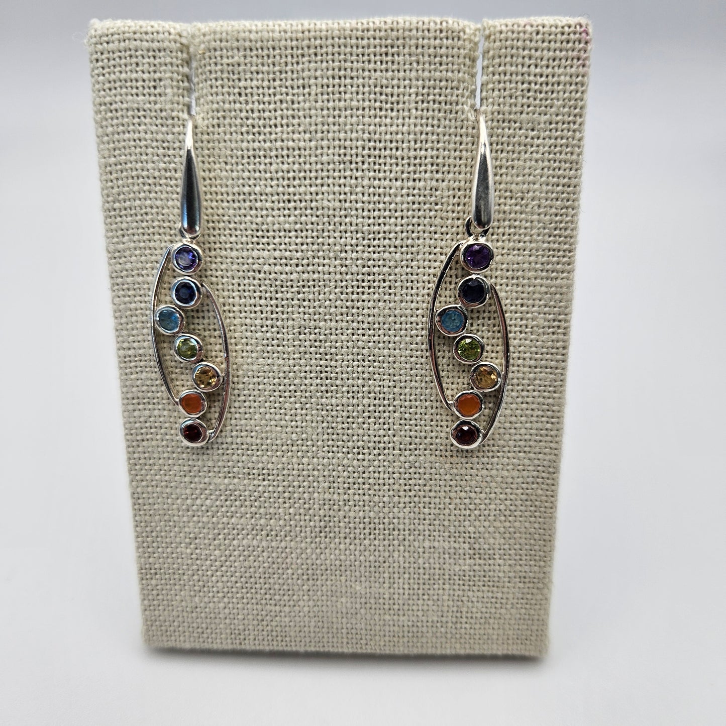 Sterling Silver Zig Zag Seven Chakra Stone Earrings 1 inch.