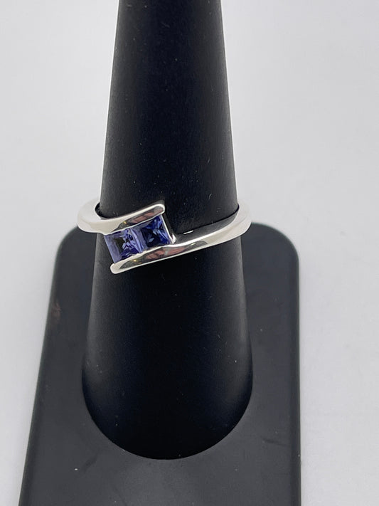 Tanzanite Double Square Sterling Silver Ring.