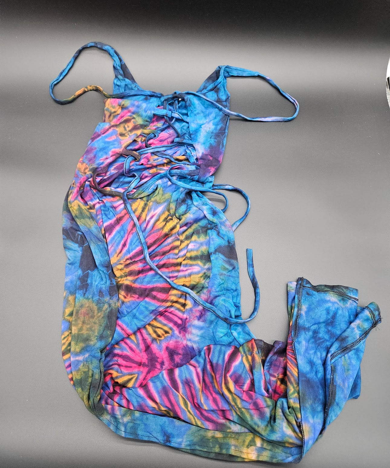Tie-Dye Long Lace-up Dress Blue.