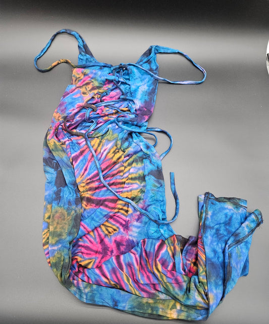 Tie-Dye Long Lace-up Dress Blue.