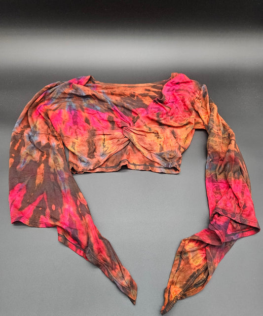 Tie-Dye Long Sleeve Crop-Top Red.