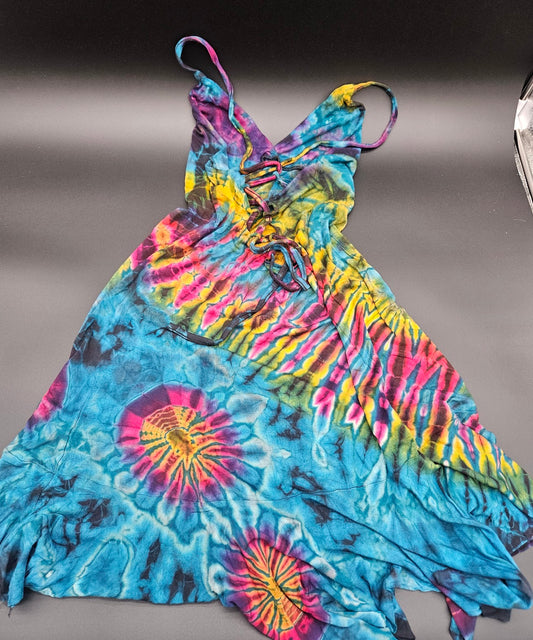 Tie-Dye Mini Lace-up Dress Blue.