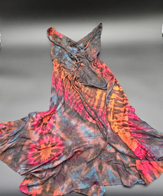 Tie-Dye Mini Lace-up Dress Brown.