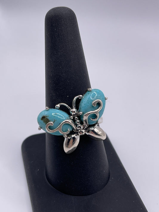 Turquoise Butterfly Ring Sterling Sil