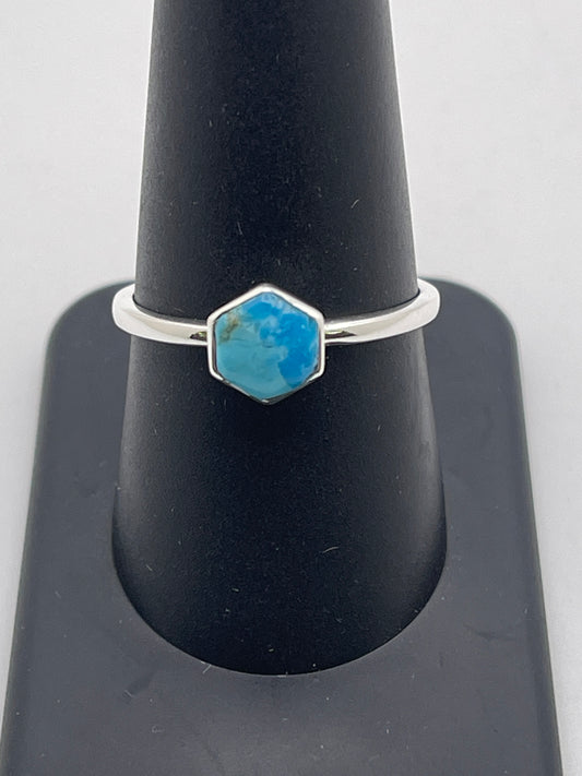Turquoise Hexagon Sterling Silver Ring.