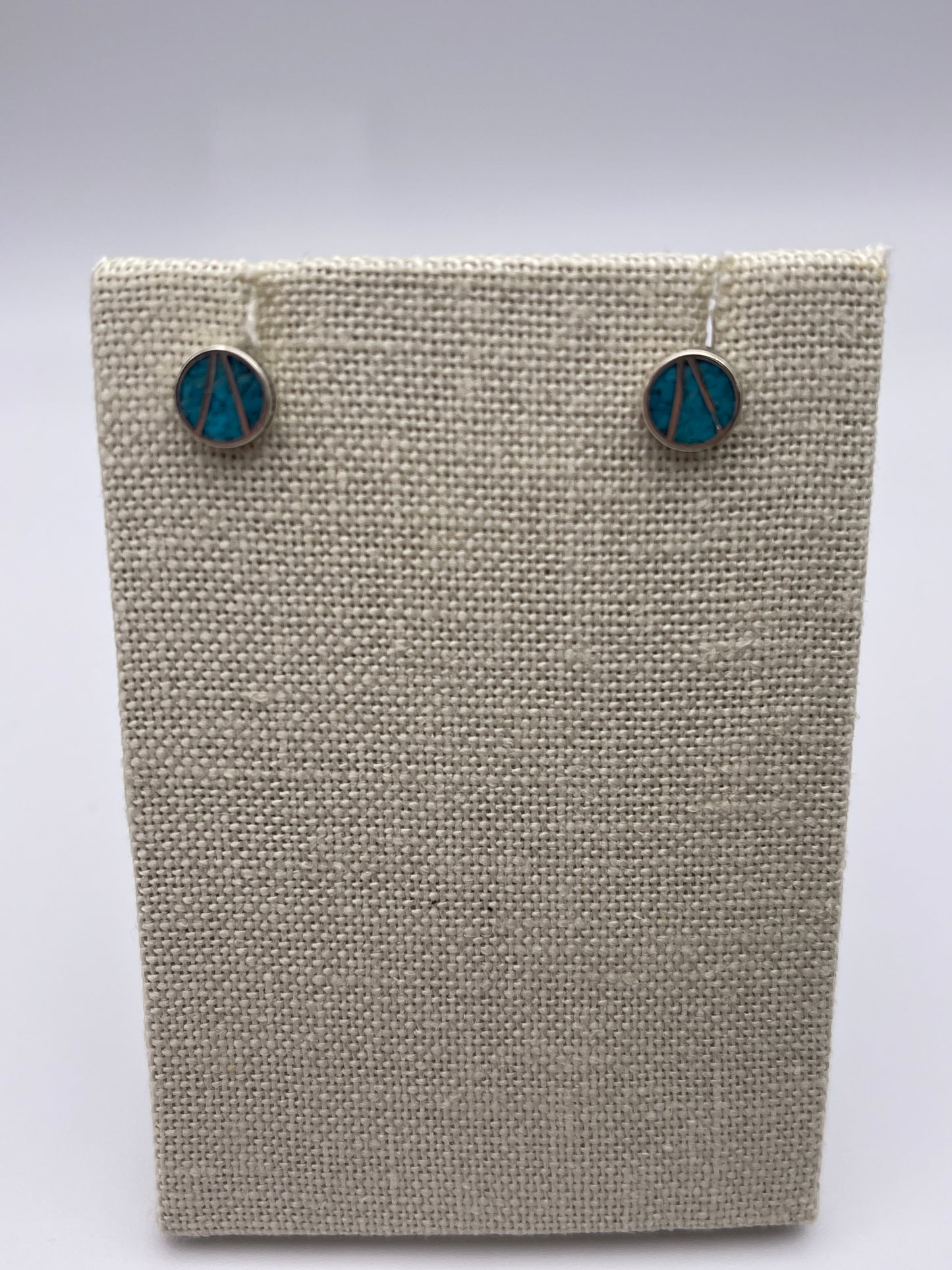 Turquoise Round Sterling Silver Stud Earrings.