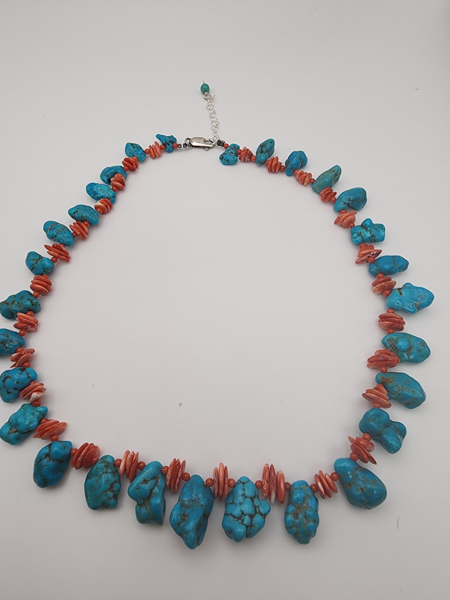 Turquoise Top Drill and Spiny Oyster Necklace.
