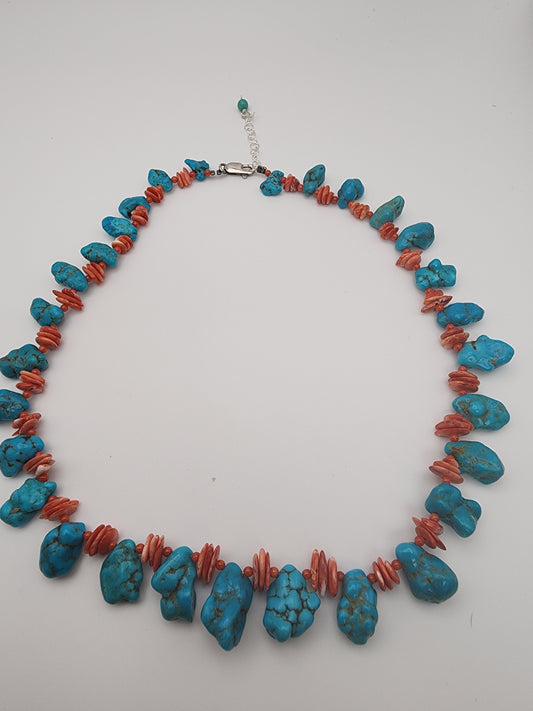 Turquoise Top Drill and Spiny Oyster Necklace.