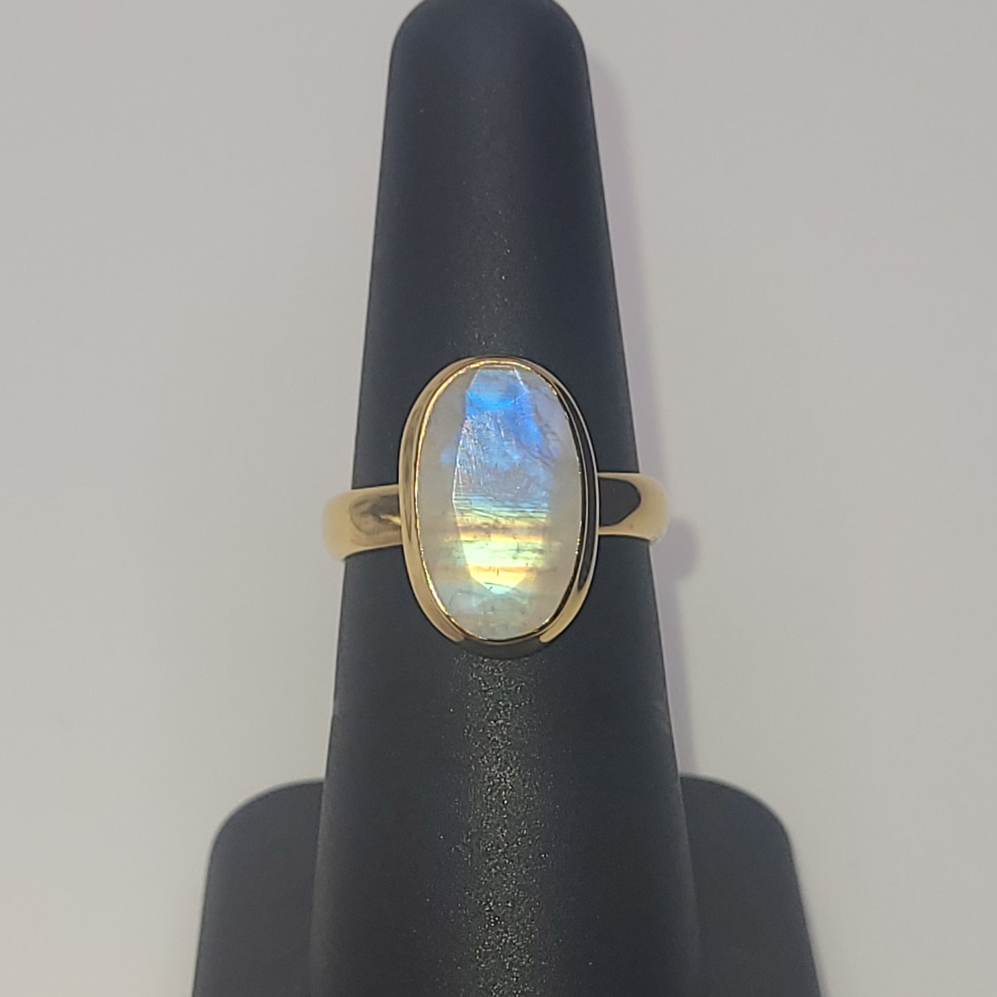 Unique 18k Vermeil Plated Sterling Silver Faceted Moonstone Ring. Size and shape of moonstone will vary.