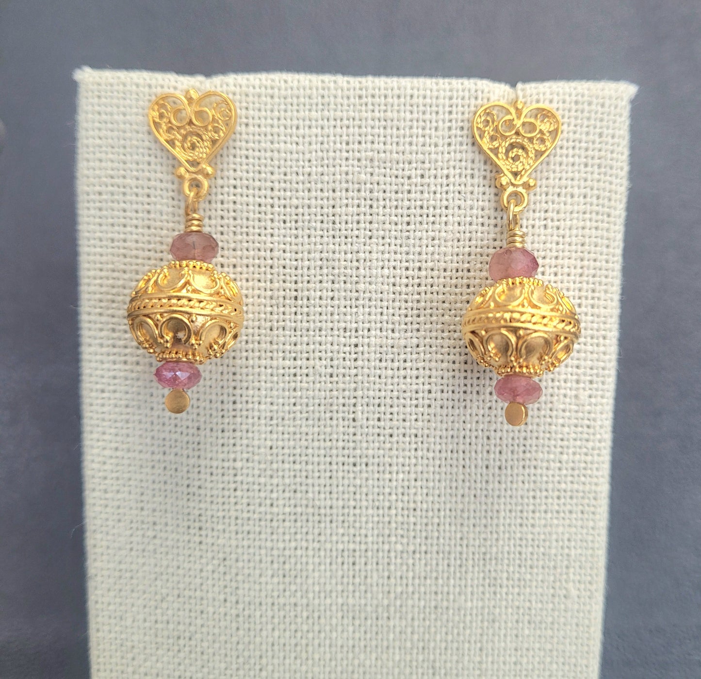 Handmade Vermeil And Pink Tourmaline Earrings.