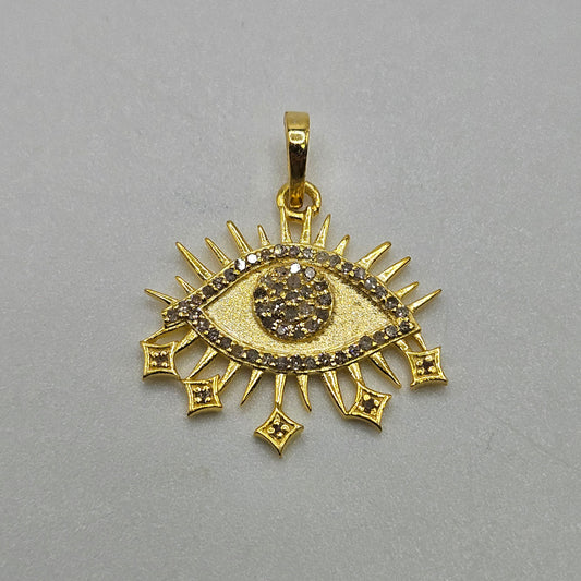 Vermeil Diamond Evil Eye Drop Pendant.