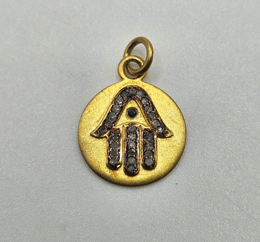 Vermeil Diamond Sapphire Hamsa Pendant.