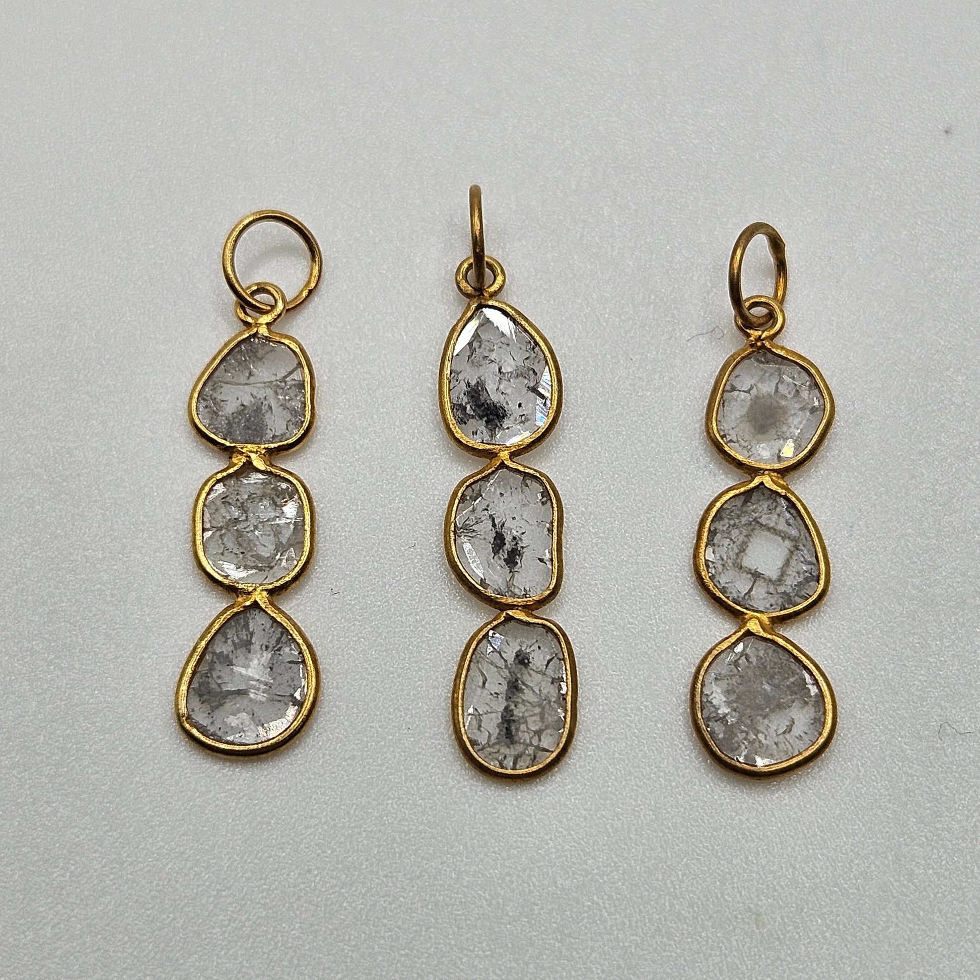 Vermeil Sliced Diamond 3 Stone Pendant.