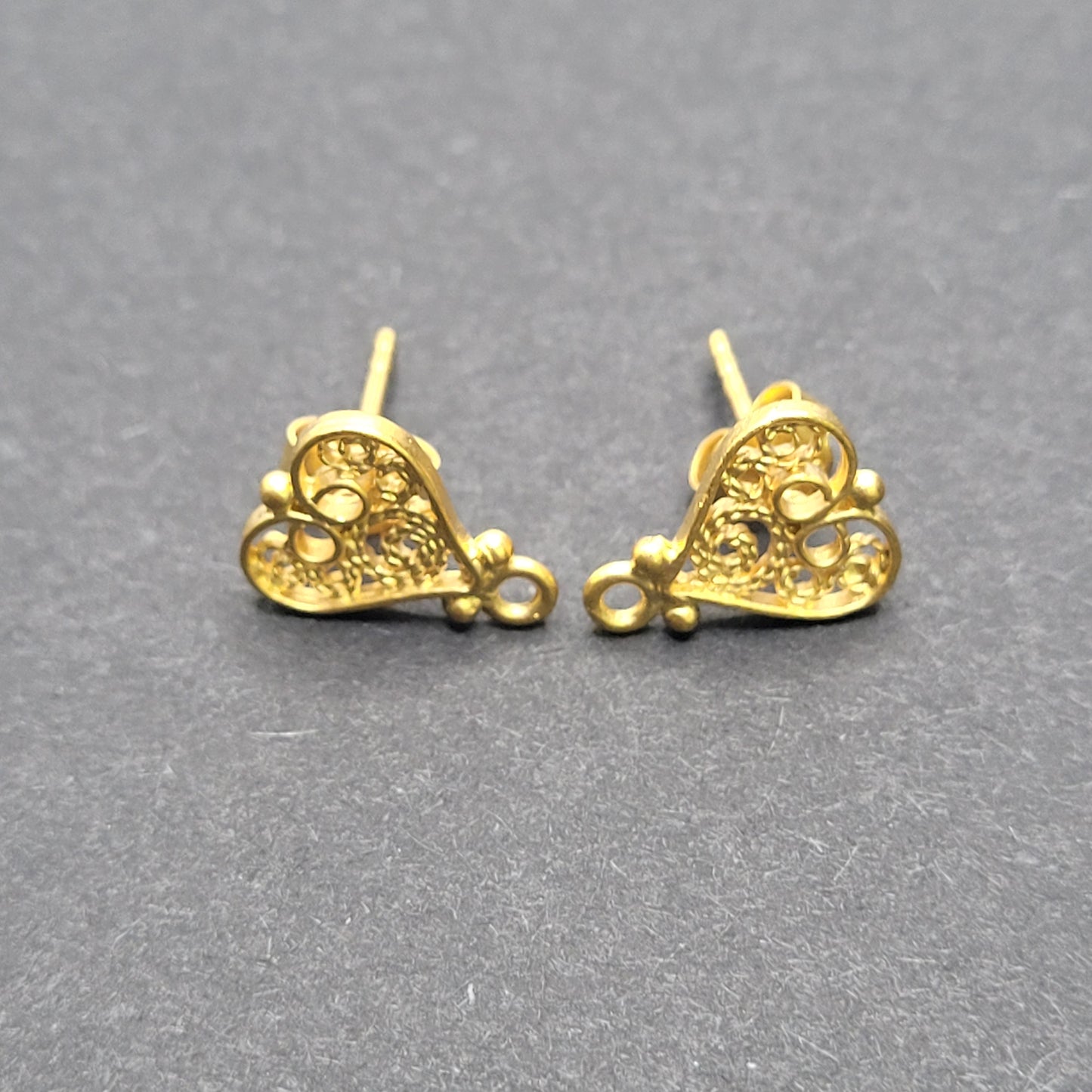 Vermeil Swirly Heart Post Earrings With Loop.