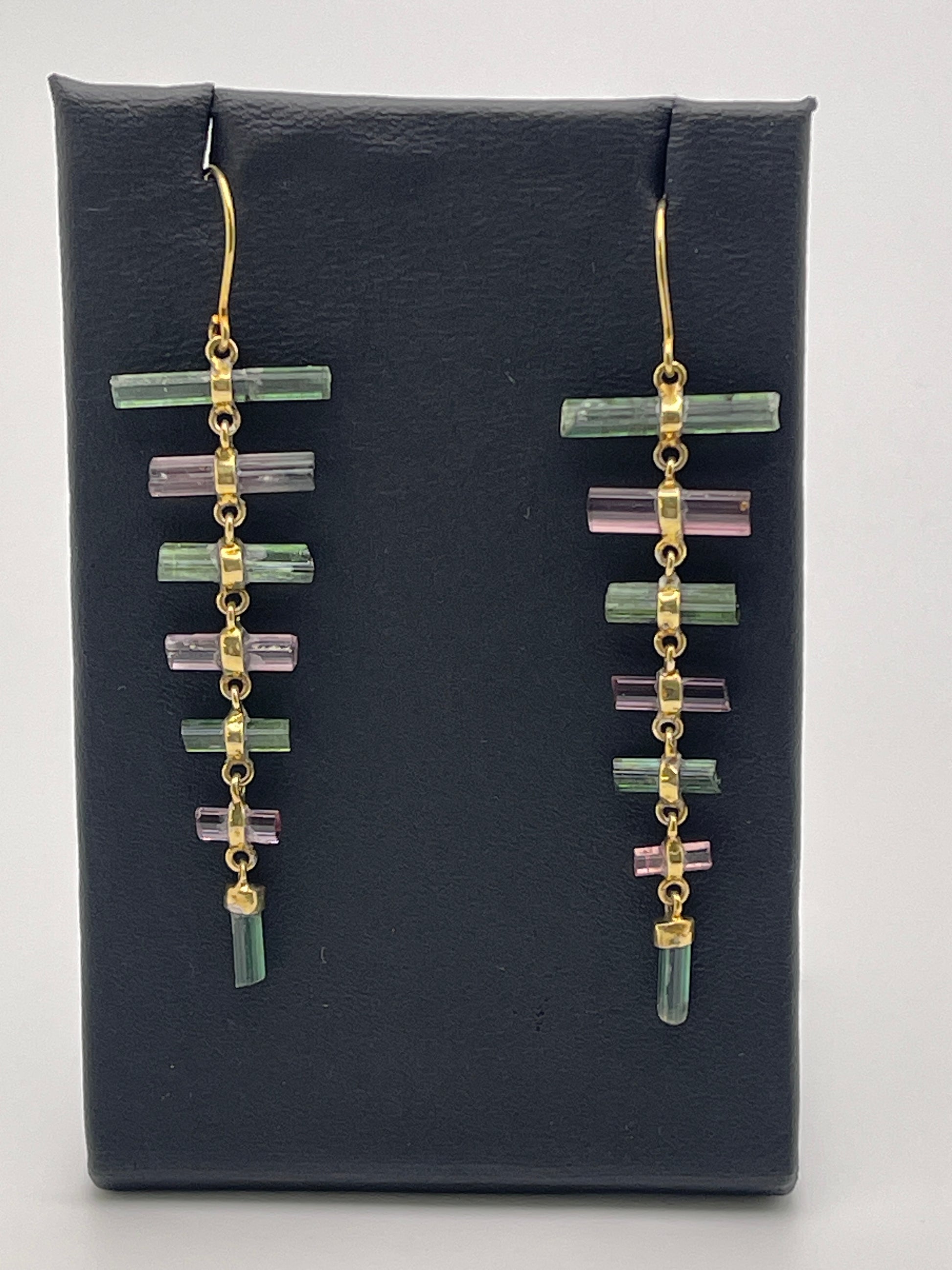 Vermeil Watermelon Tourmaline Dangle Earrings.