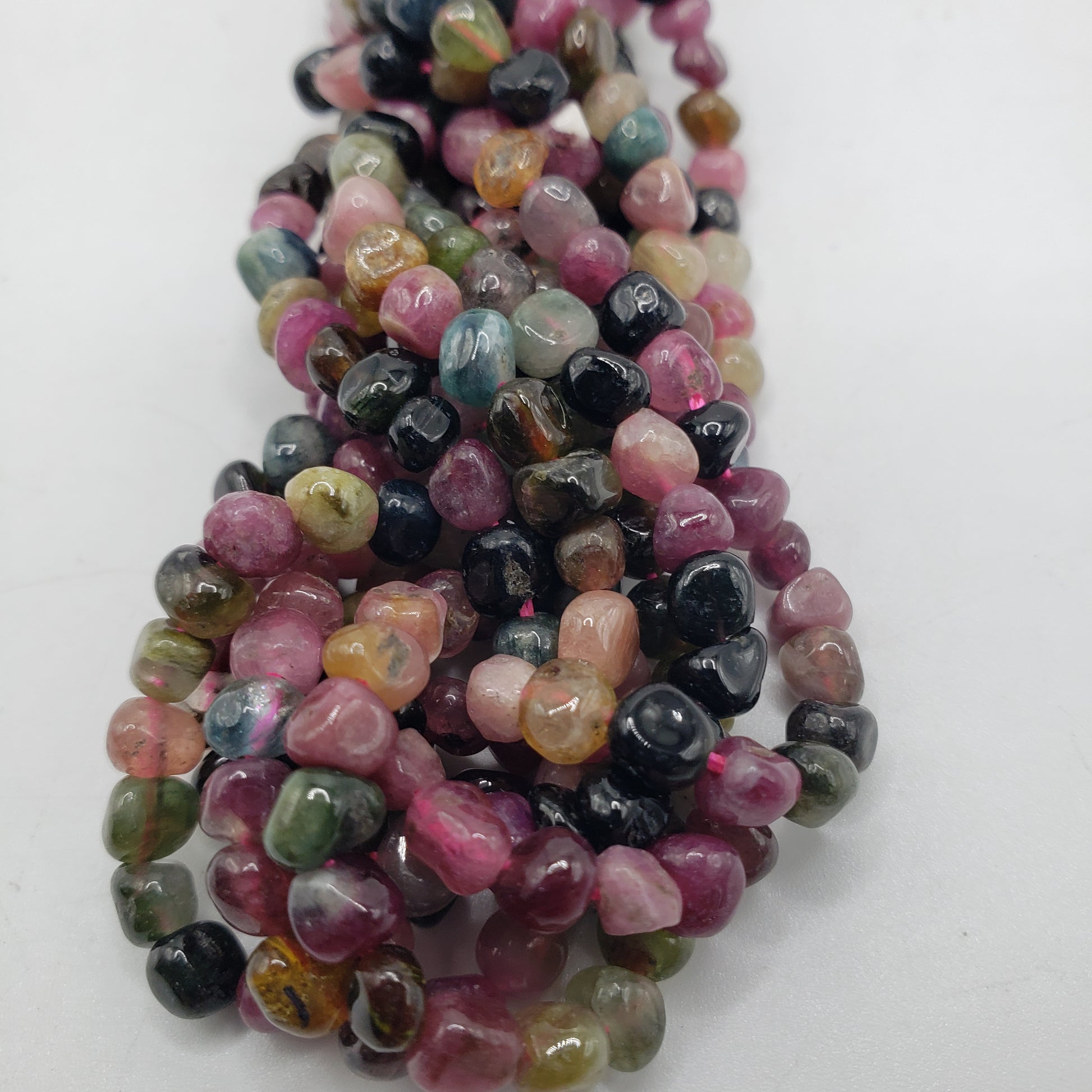 Watermelon Tourmaline Nugget Bead Strand.