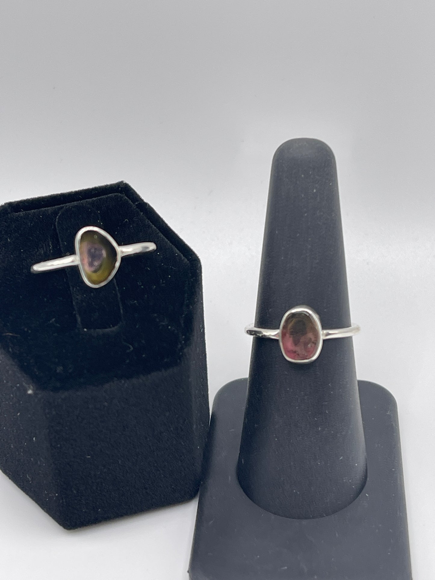 Watermelon Tourmaline Slice Sterling Silver Ring.