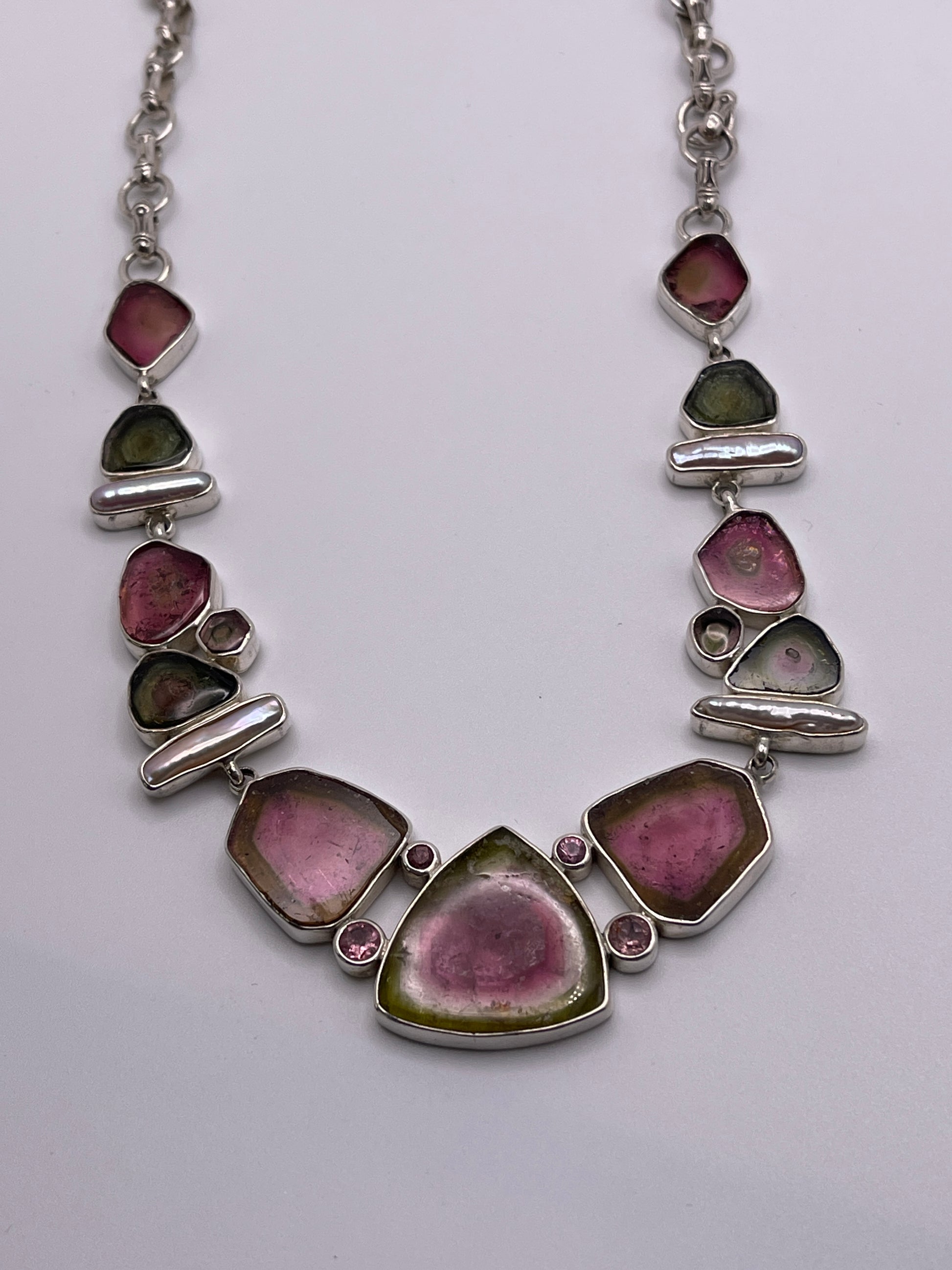 Watermelon Tourmaline Sliced Statement-Necklace.