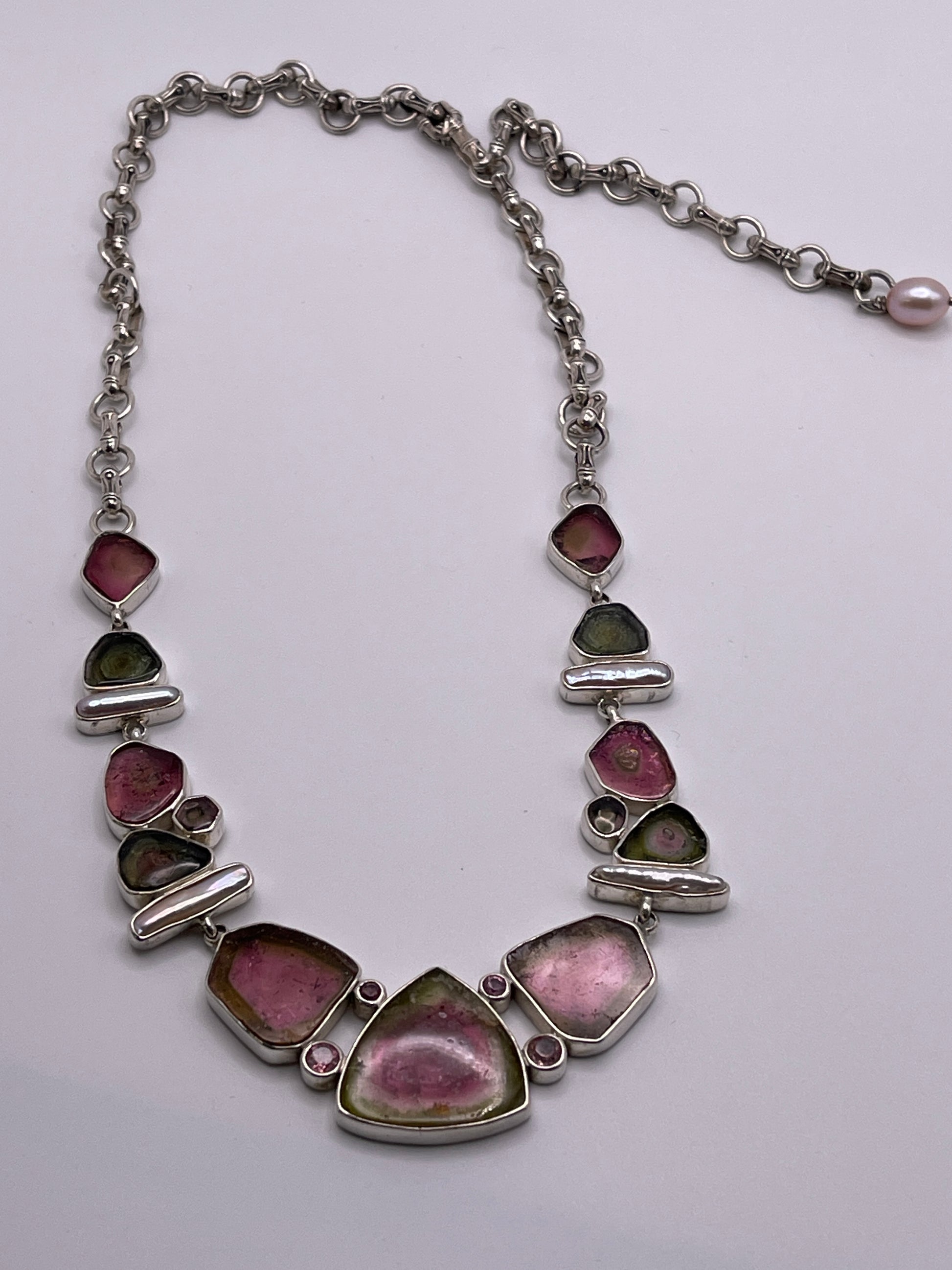 Watermelon Tourmaline Sliced Statement Necklace.