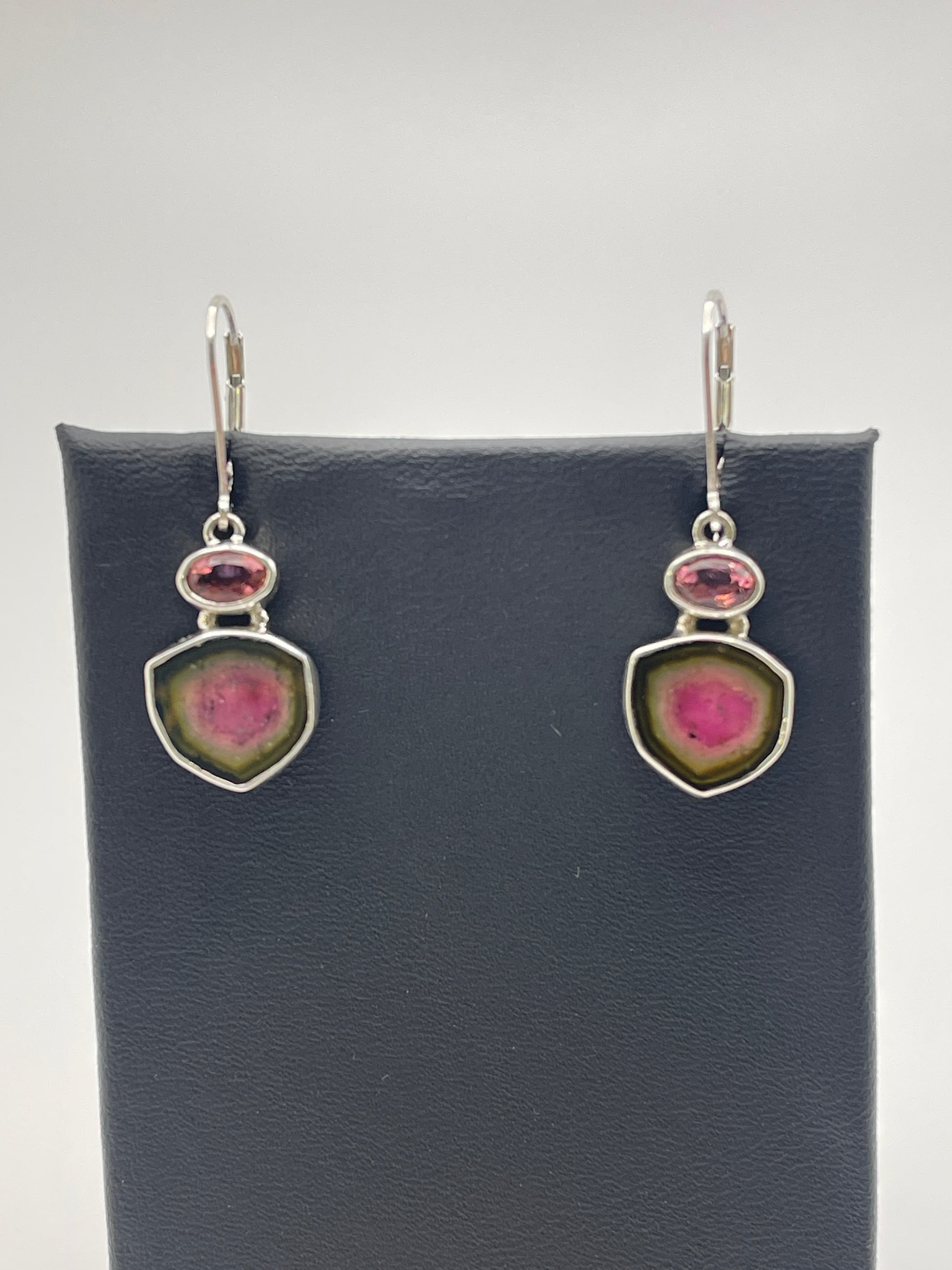Watermelon Tourmaline Sterling Silver Lever Back Earrings.