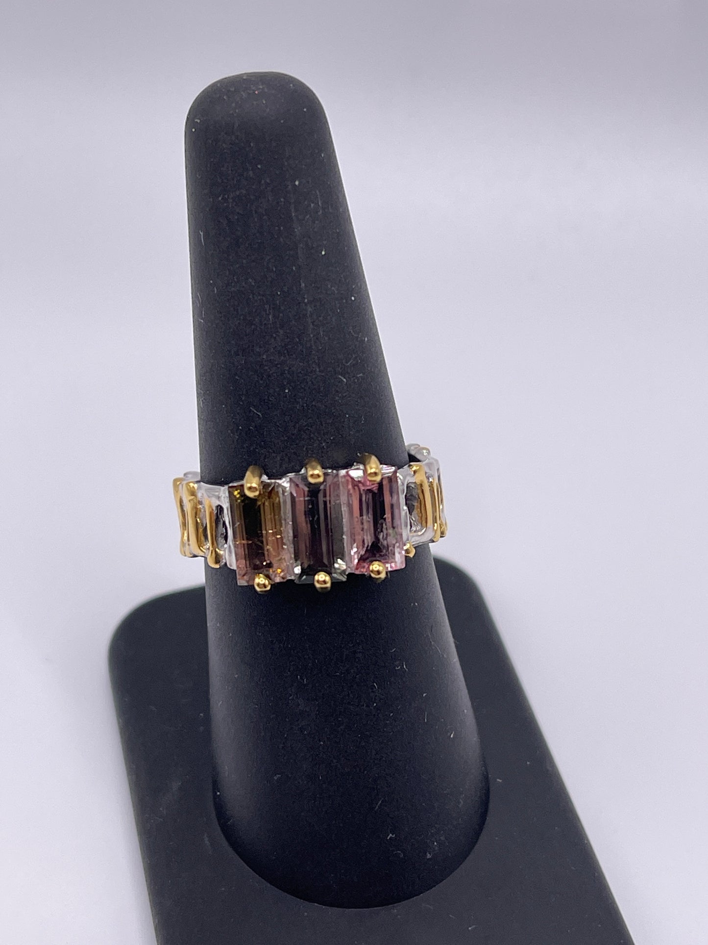 Watermelon Tourmaline Three Stone Ring.