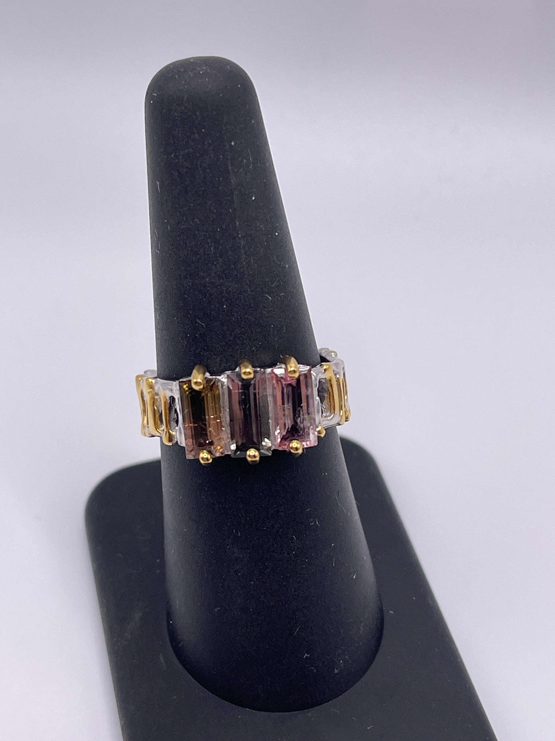Watermelon Tourmaline Three Stone Ring.