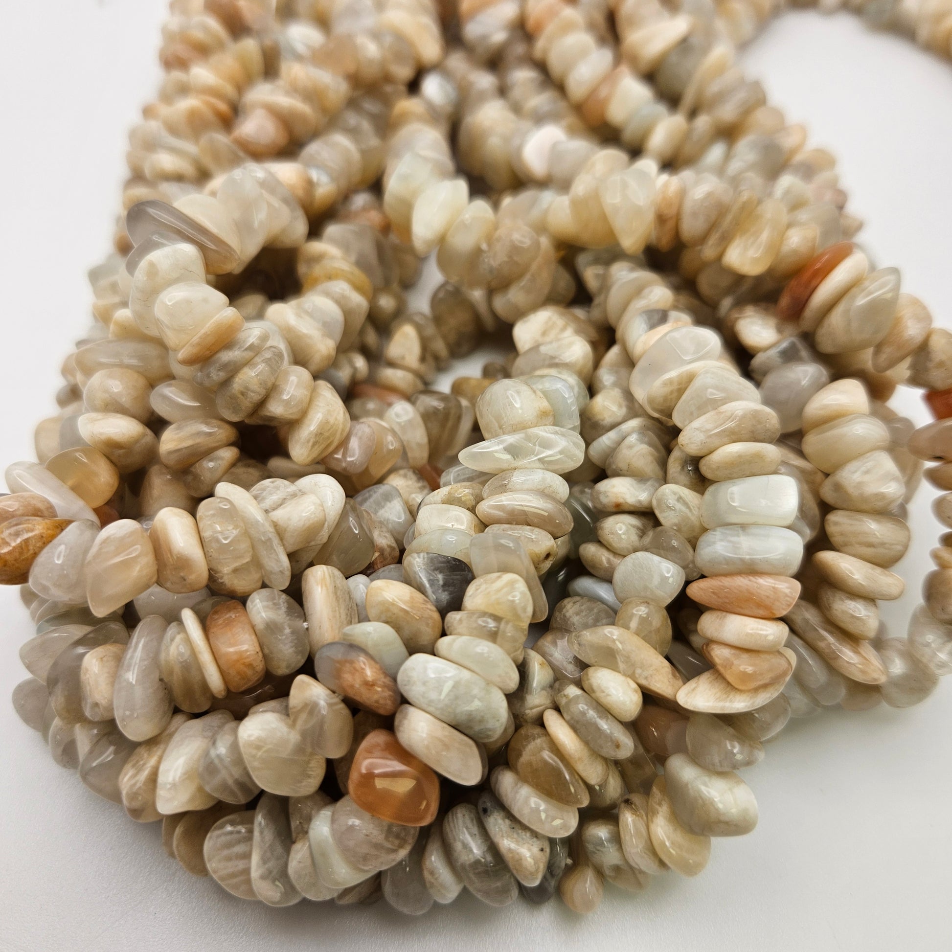 White Moonstone Chip Bead Strand