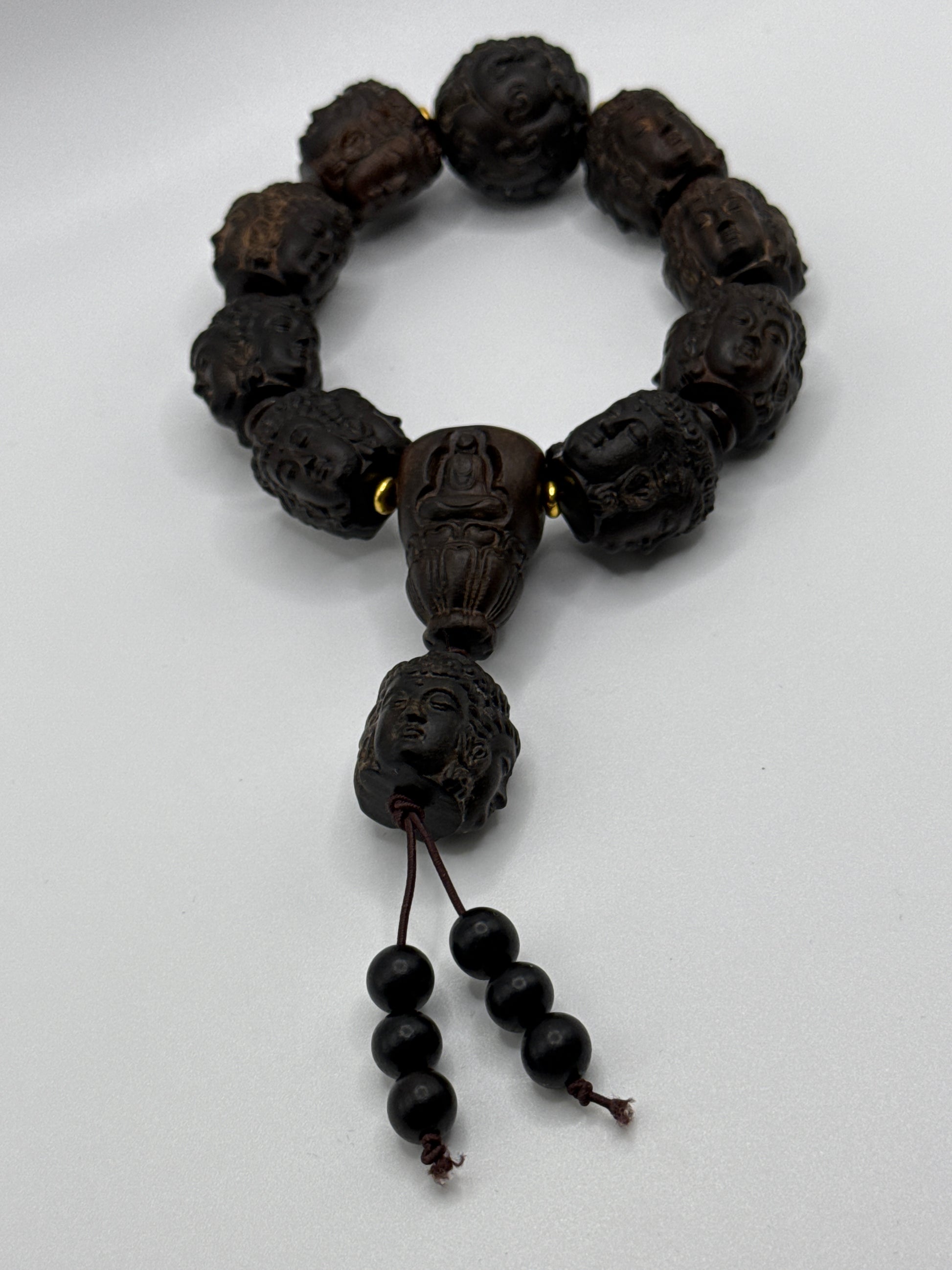 Wood Carved Buddha Bracelet.