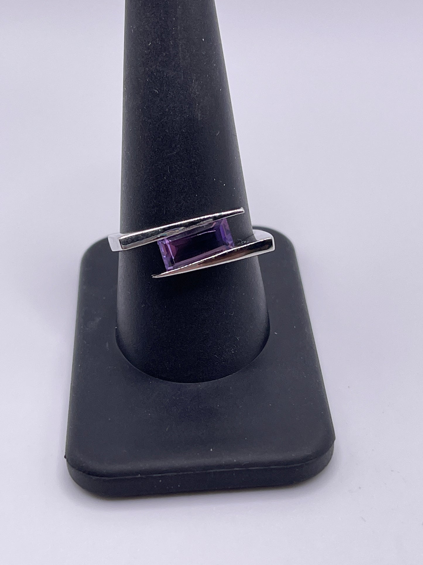 Amethyst Rectangle Art Sterling Silver Ring Size 10