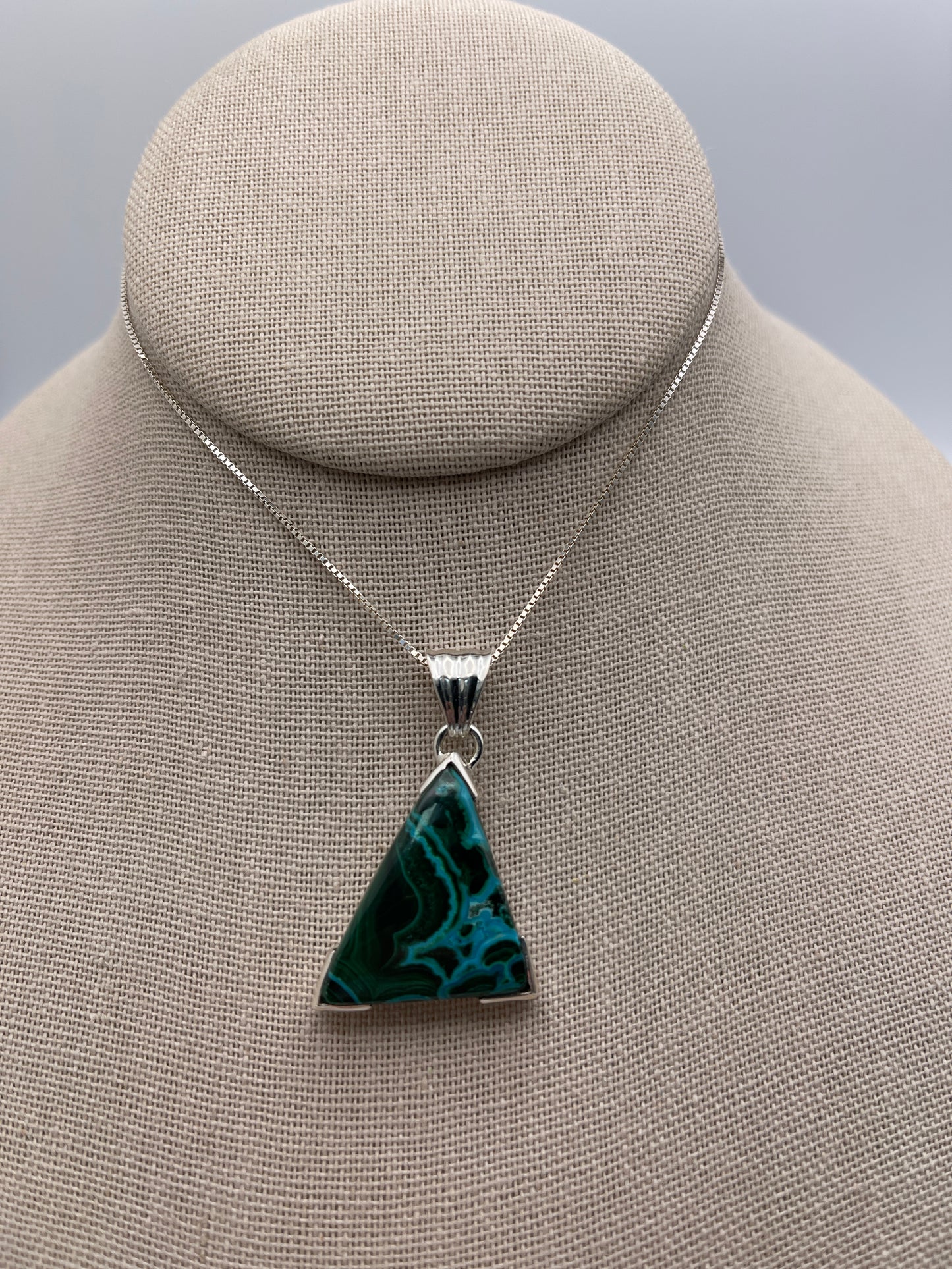 Malachite Chrysocolla Triangle Sterling Silver Pendant