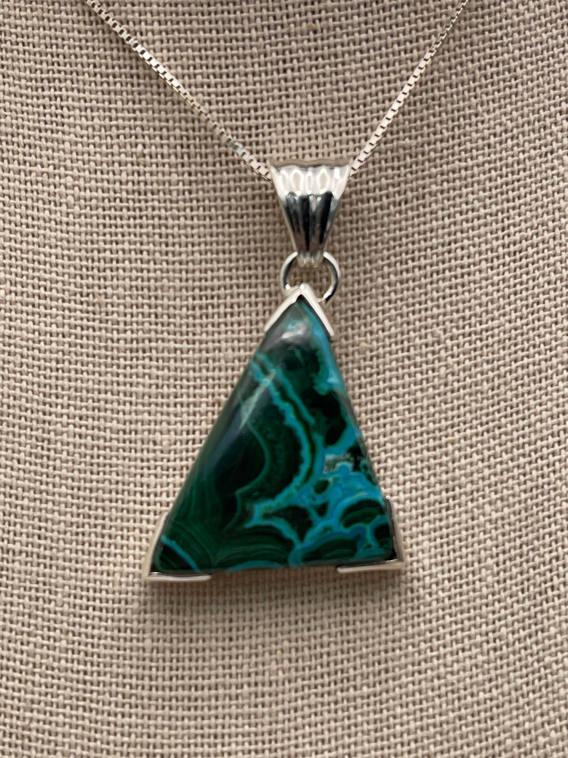 Malachite Chrysocolla Triangle Sterling Silver Pendant