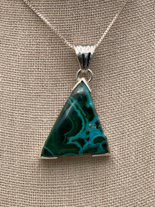 Malachite Chrysocolla Triangle Sterling Silver Pendant