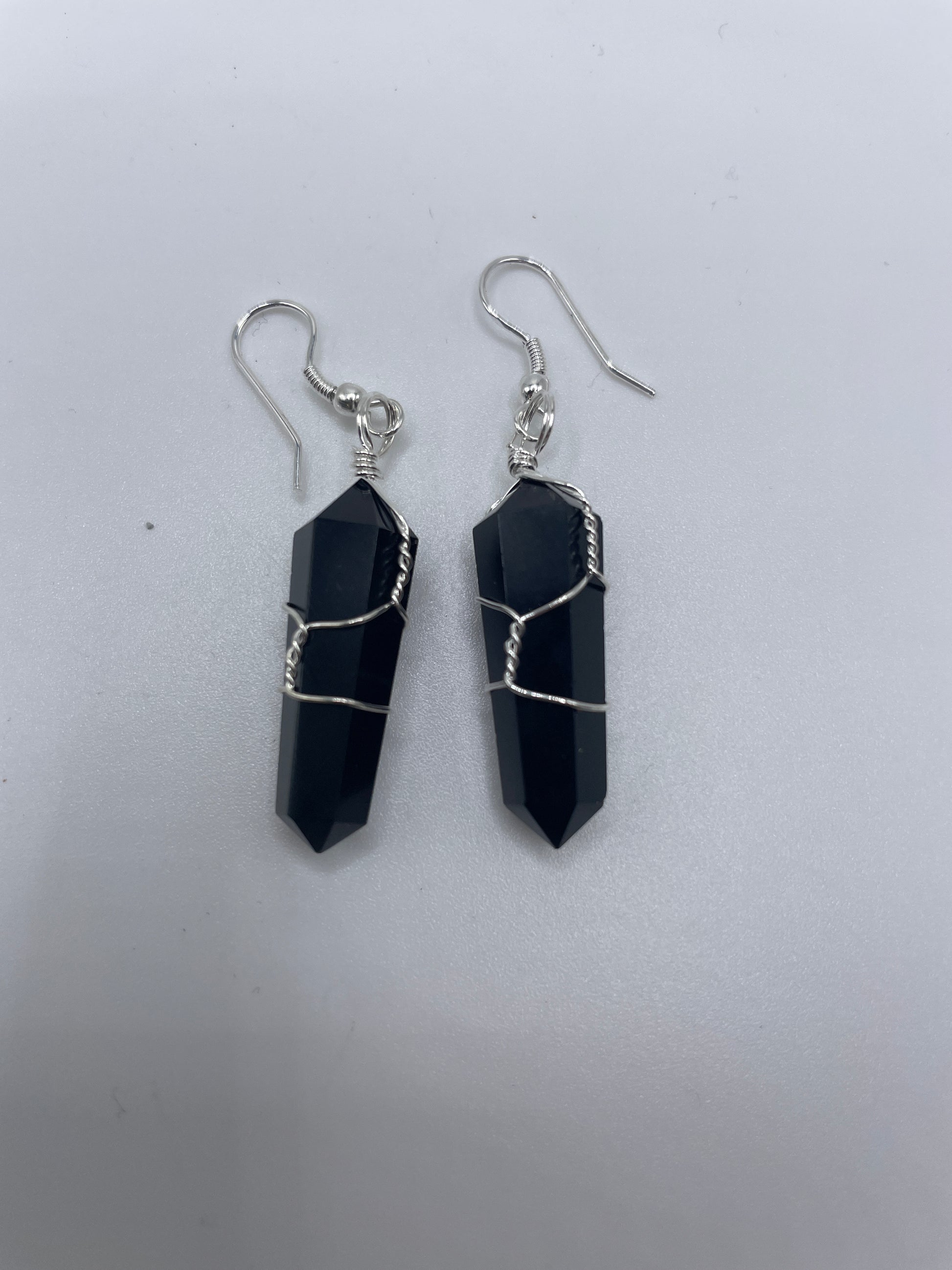 Black Obsidian Wire Wrapped Earrings